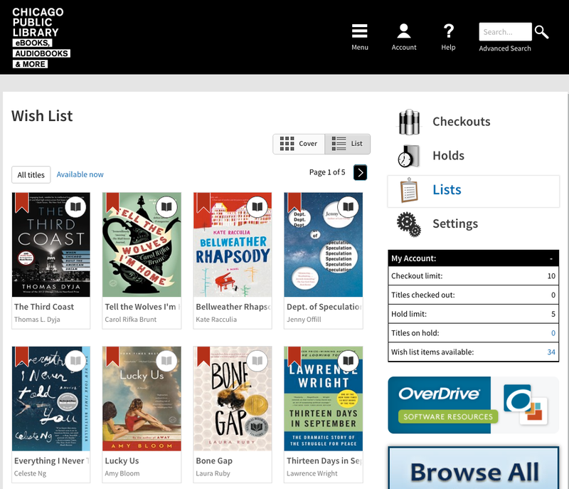 A selection of fine-free reading (Screenshot: Chicago Public Library)